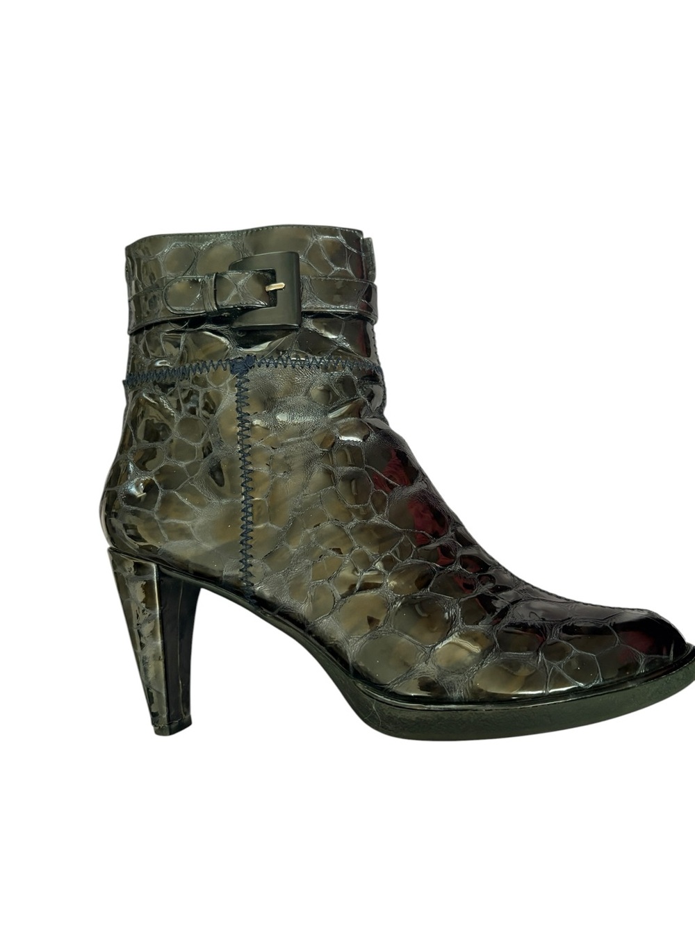 Stuart Weitzman Croc Embossed Patent Leather Ankle Boots Size 6.5N Made in Spain